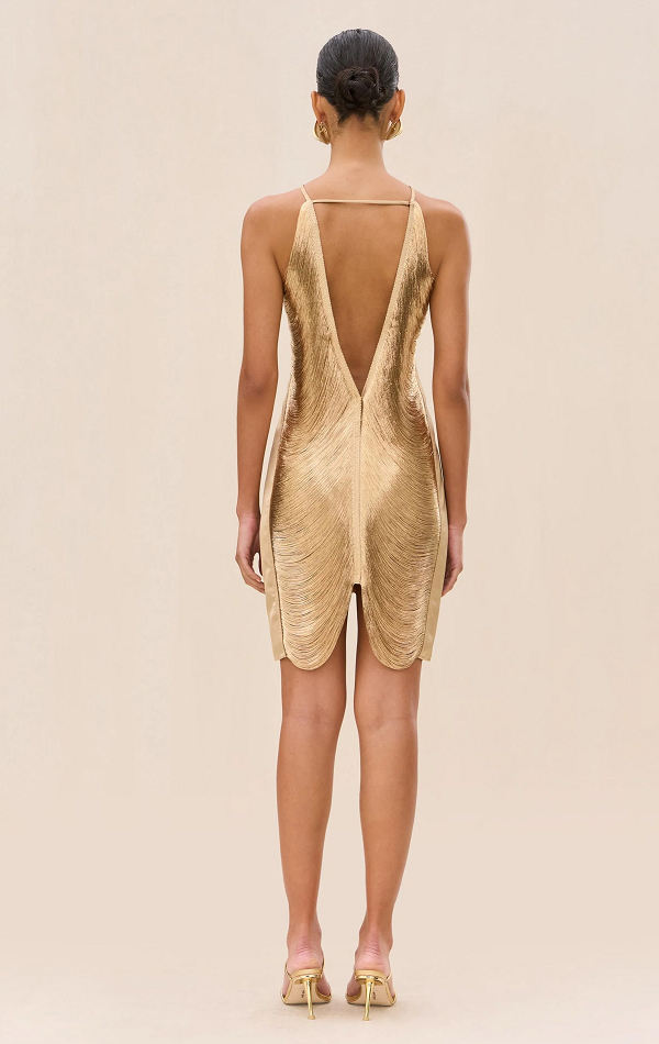 Draped Fringe Halter Dress
