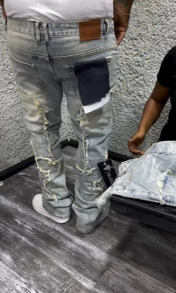 Distressed Embroidered Denim Jeans