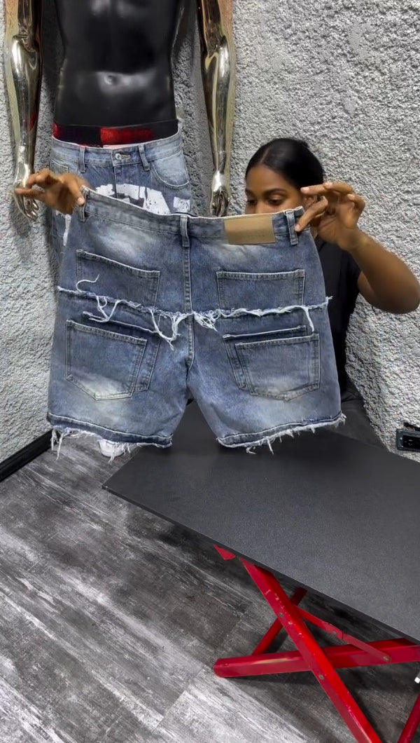 Distressed Fringed Denim Shorts