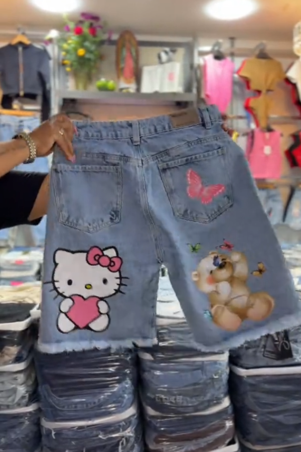 Women's Hello Kitty Distressed Denim Shorts