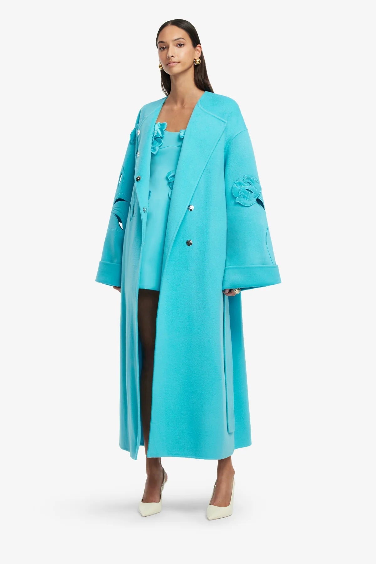Embroidered Florals Wool Coat