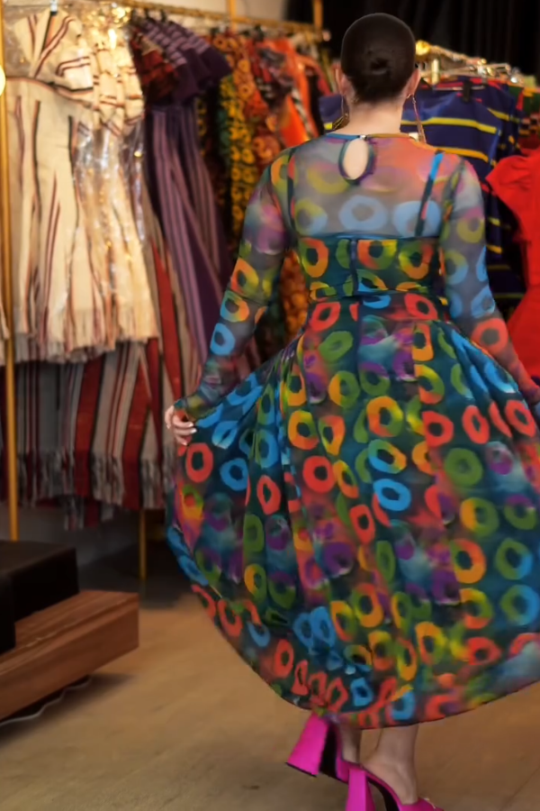 Stylish Sheer Top & Fruit Loop Dress Set