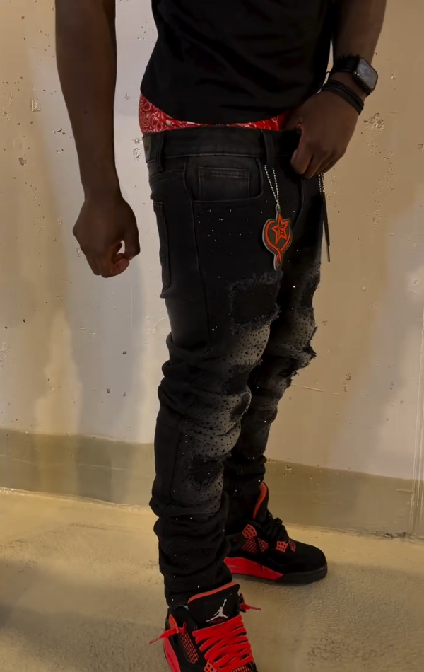 Men's Fashion Distressed Rhinestone Jeans