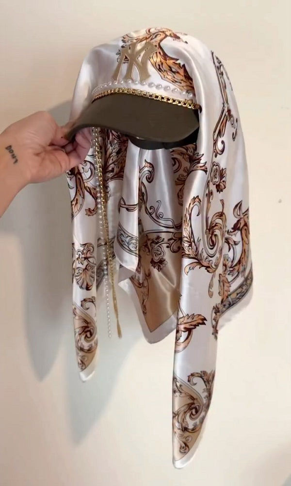 Scarf-Hats Pearls and Gold Chains
