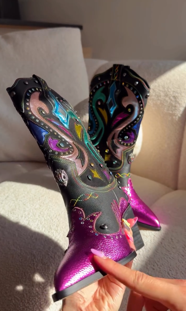 Chic Crystal Stone Casual Cowboy Boots