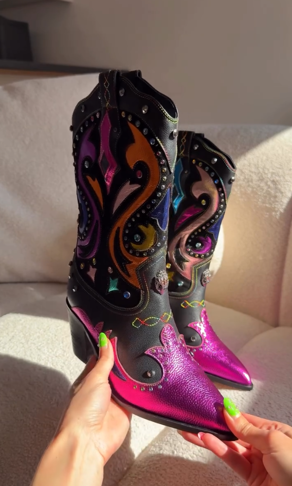 Chic Crystal Stone Casual Cowboy Boots