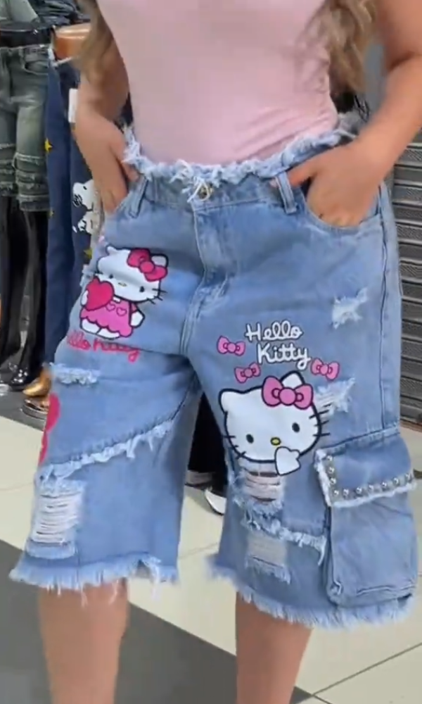 Women's Hello Kitty Fringed Denim Shorts