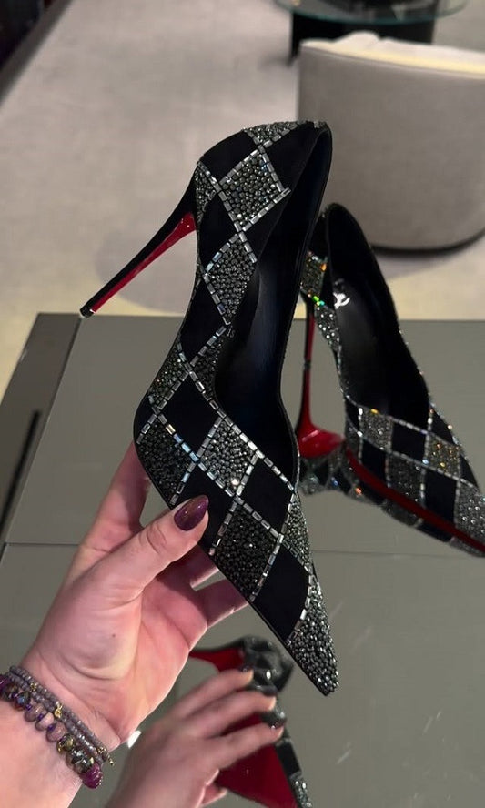 Crystal Check Women's High Heels