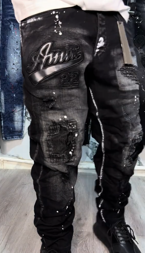 Letter Embroidery Ripped Casual Jeans