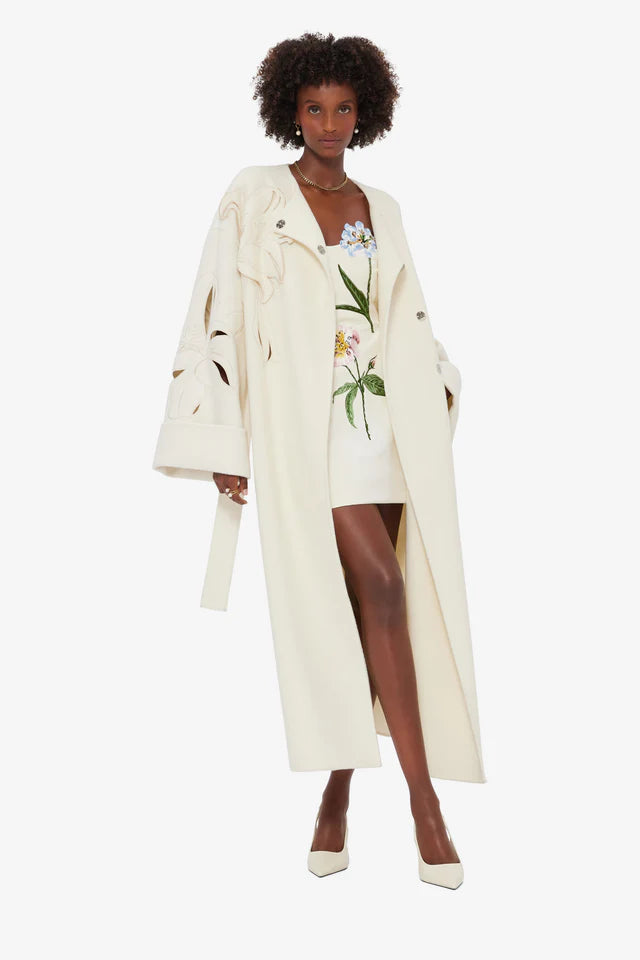 Embroidered Florals Wool Coat