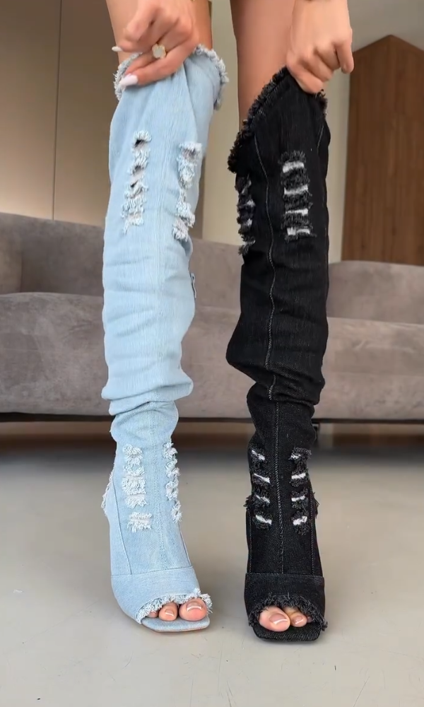 Women's Denim Over-the-Knee Boots