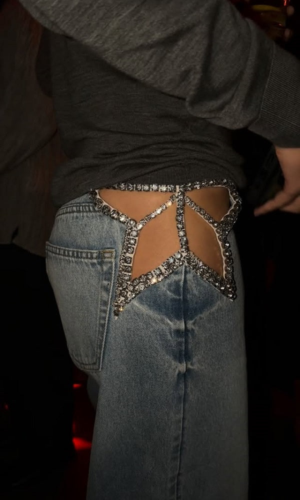 Women's Side Crystal Star Cutouts Jeans