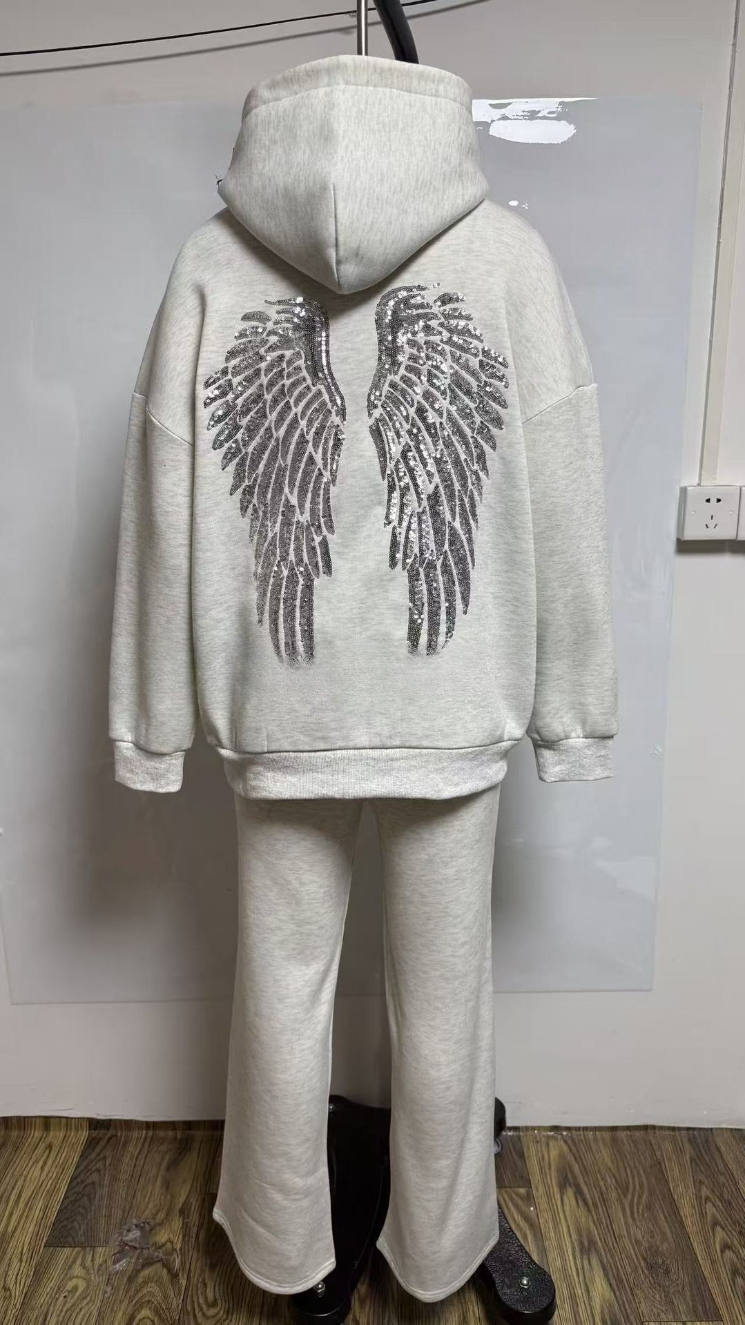 Wings Sequined Casual Hoodie Set