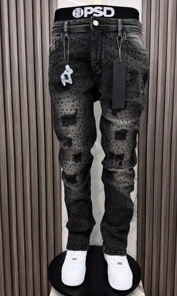 Men's Trendy Ripped Rhinestone Jeans