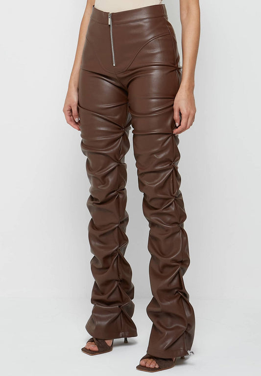 Distinctive Skinny Pleated Leather Pants