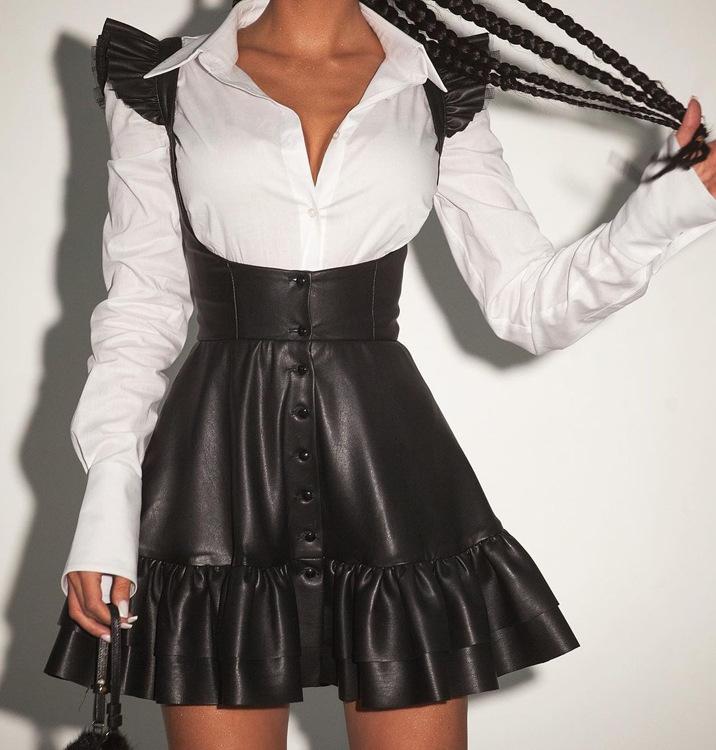 Cute 2pc Shirt Skirt With Suspenders