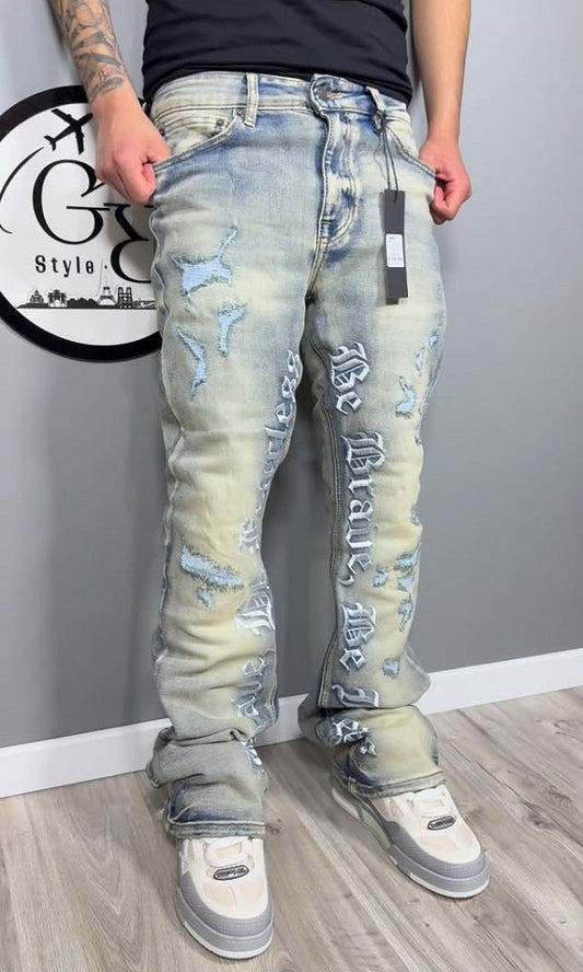 Men's Embroidered "Brave and Fearless" Distressed Jeans