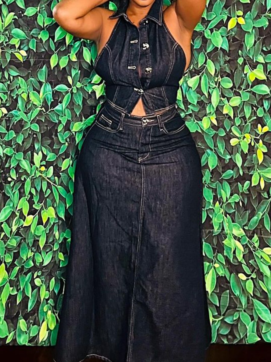 The Simple&Stylish Denim Skirt Set