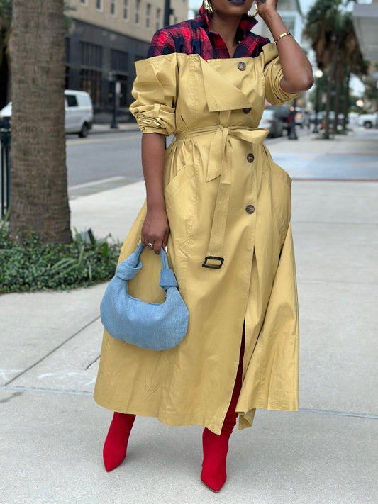 Plaid Patchwork Trench Coat
