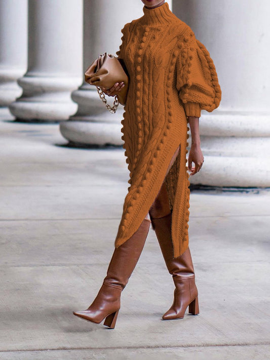 High-Neck Split Knit Dress