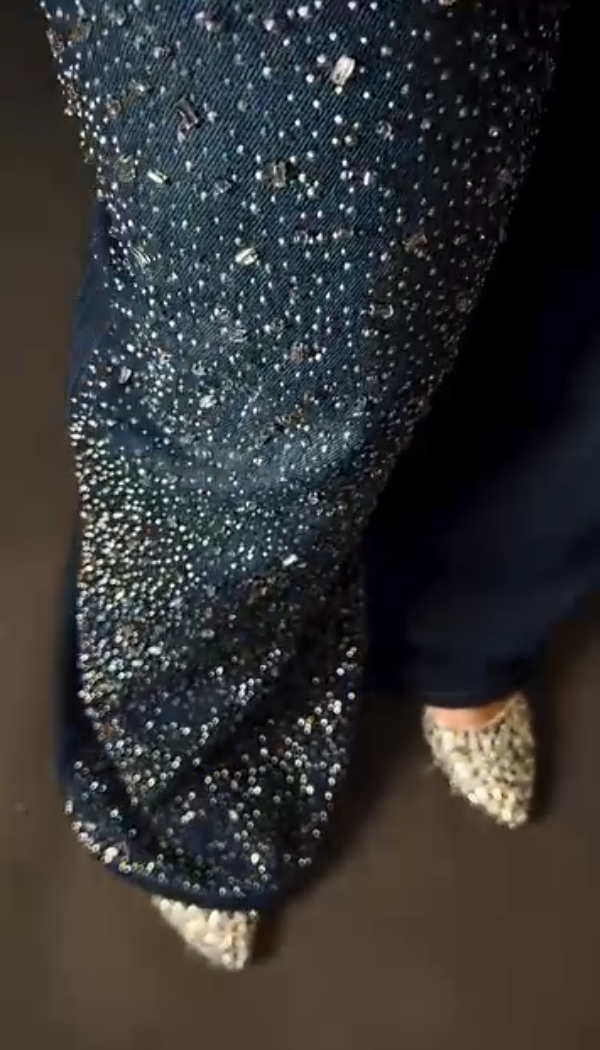 Women's sparkly rhinestone loose jeans