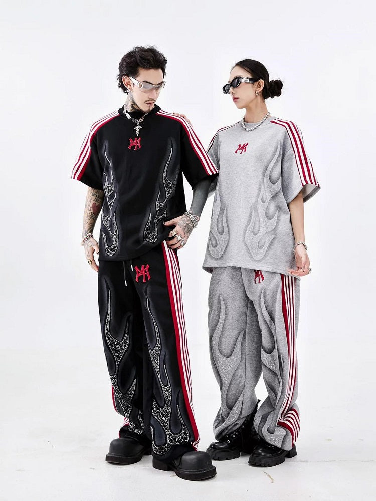 Couples' Flame Diamond T-shirt & Trousers Set