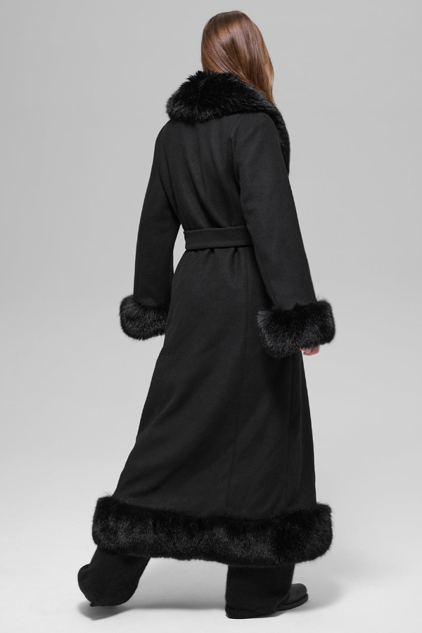 Faux Fur Trim Windproof Long Coat