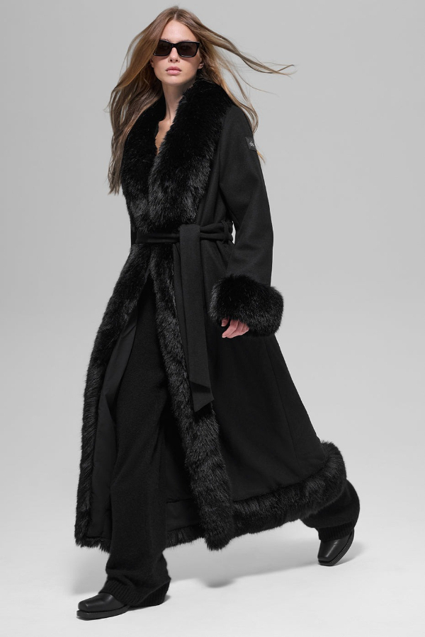 Faux Fur Trim Windproof Long Coat