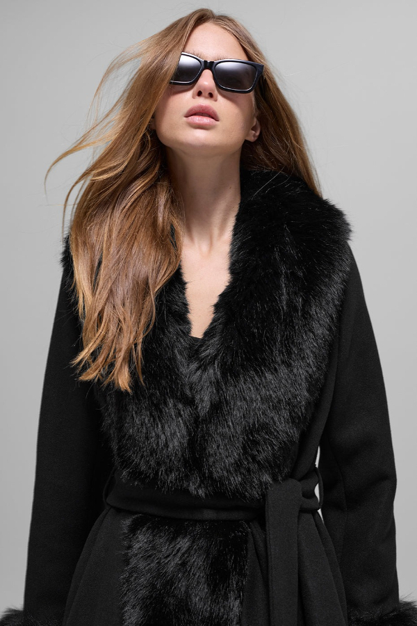 Faux Fur Trim Windproof Long Coat