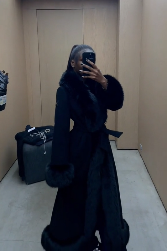 Faux Fur Trim Windproof Long Coat