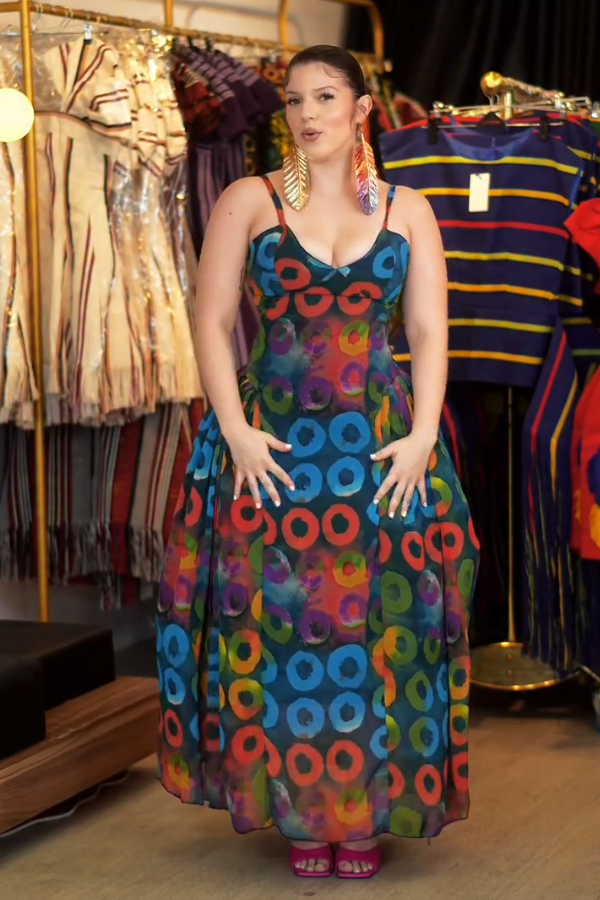 Stylish Sheer Top & Fruit Loop Dress Set