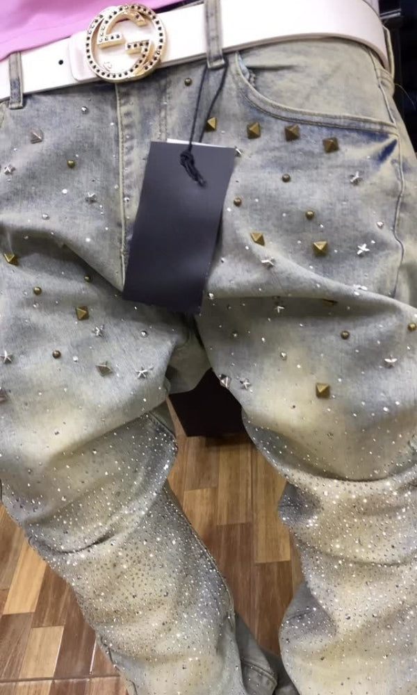 Distressed Crystal Rhinestones Jeans