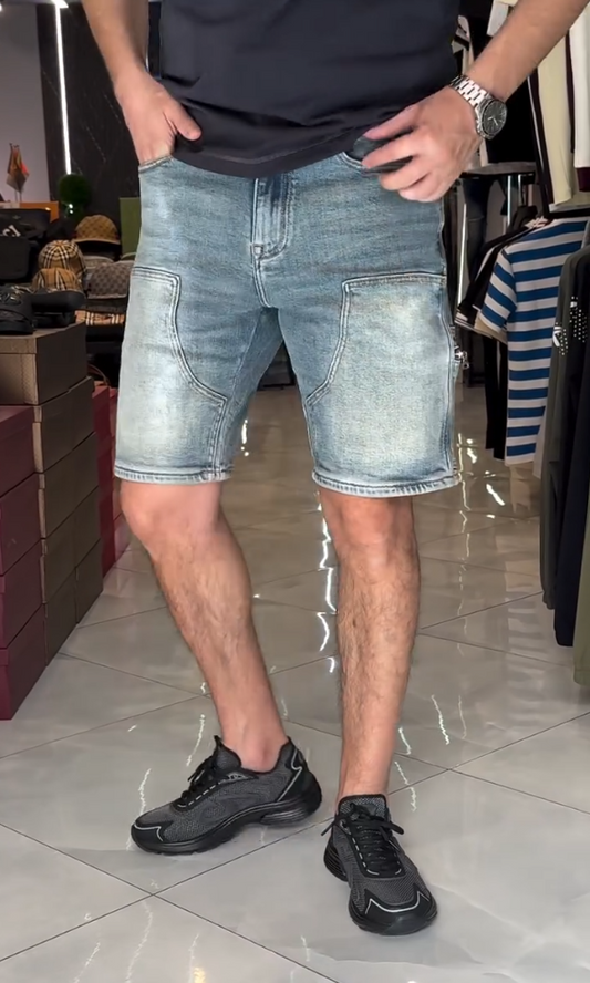 Back Zipper Denim Shorts