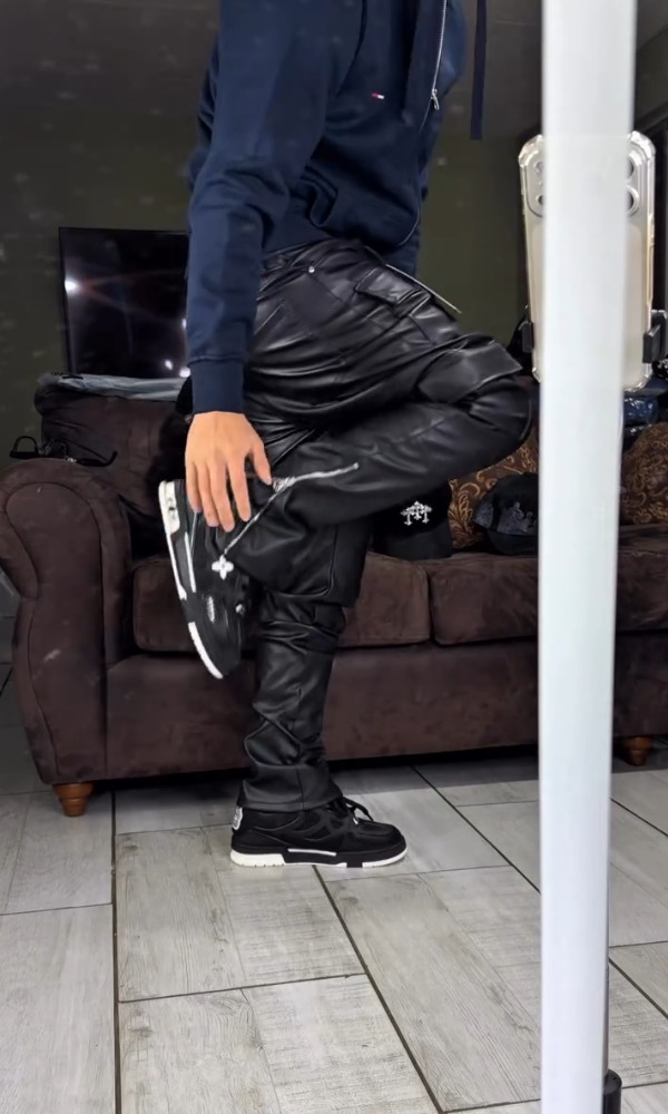Men's Side Zipper Casual Leather Pants