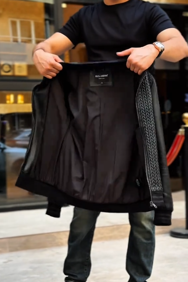 Men's Woven  Leather Bomber Jacket