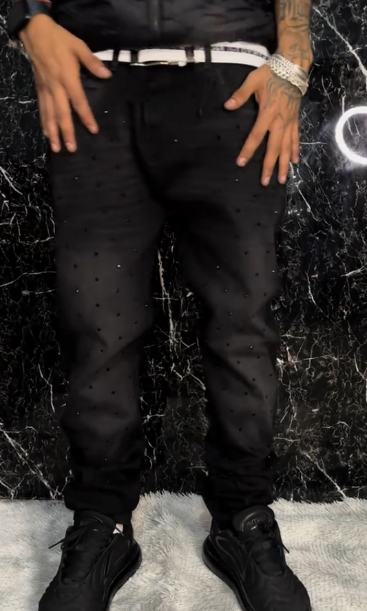 Black Crystal Rhinestones Jeans