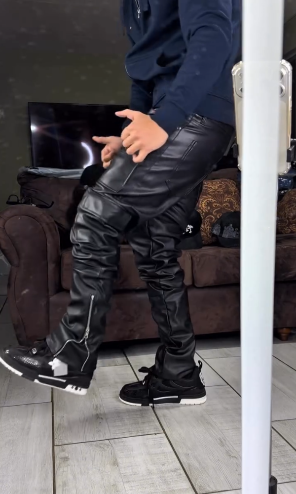 Men's Side Zipper Casual Leather Pants