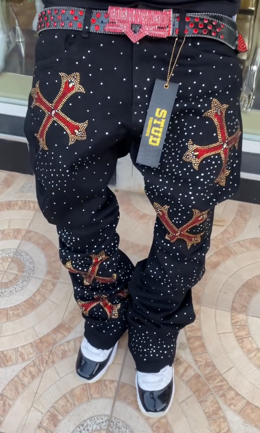 Men's Cross Rhinestone Trendy Jeans