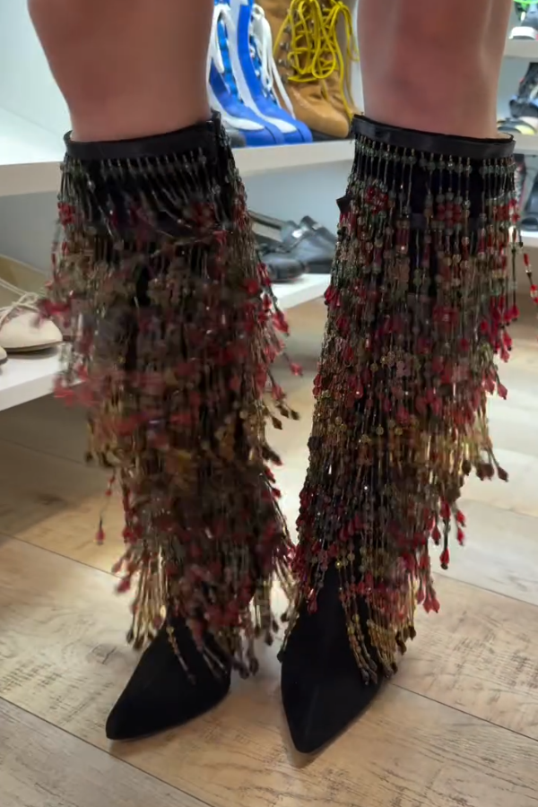 Velcro Beaded Fringe Boots