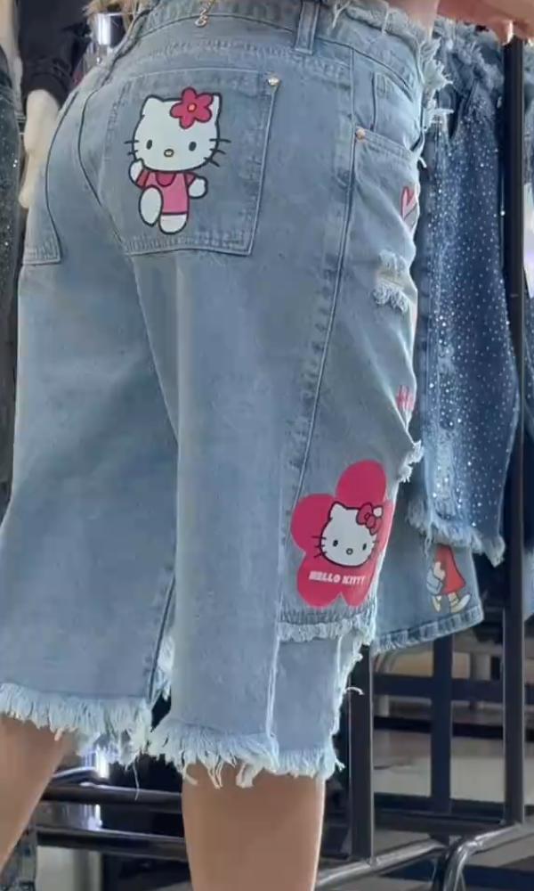 Women's Hello Kitty Fringed Denim Shorts