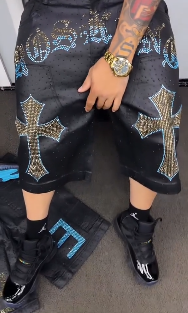 Trendy Rhinestone Leather Shorts