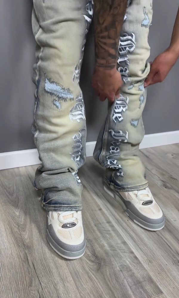 Men's Embroidered "Brave and Fearless" Distressed Jeans