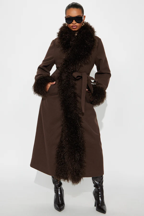 Dark Brown Fur Trim Coat