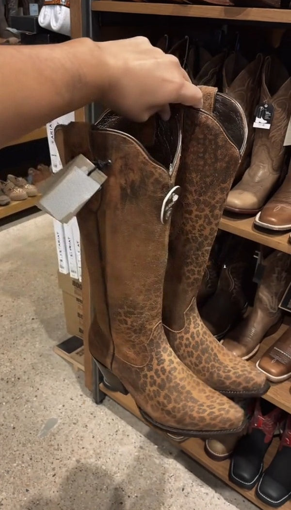 Women's Distressed Leopard Leather Boots