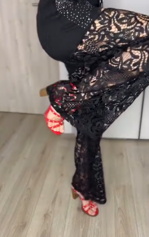 Lace Cutout & Rhinestone-Embellished Denim Jeans