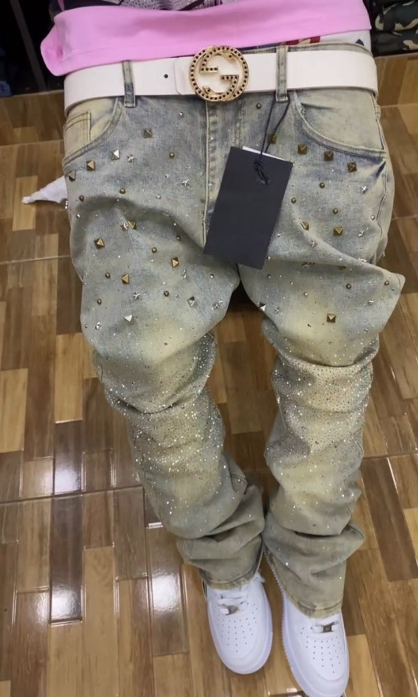 Distressed Crystal Rhinestones Jeans