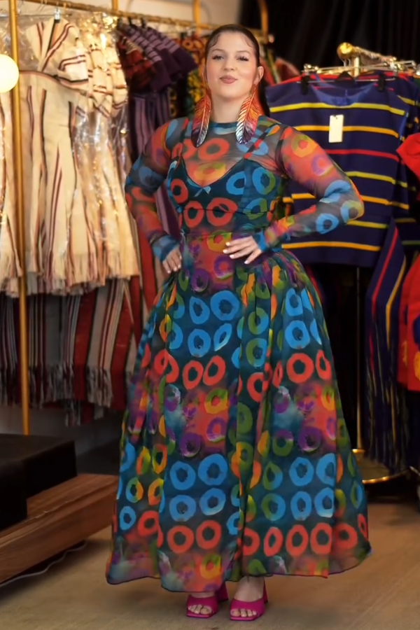 Stylish Sheer Top & Fruit Loop Dress Set