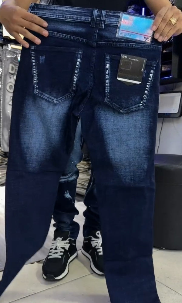 Men's Embroidered Distressed Jeans