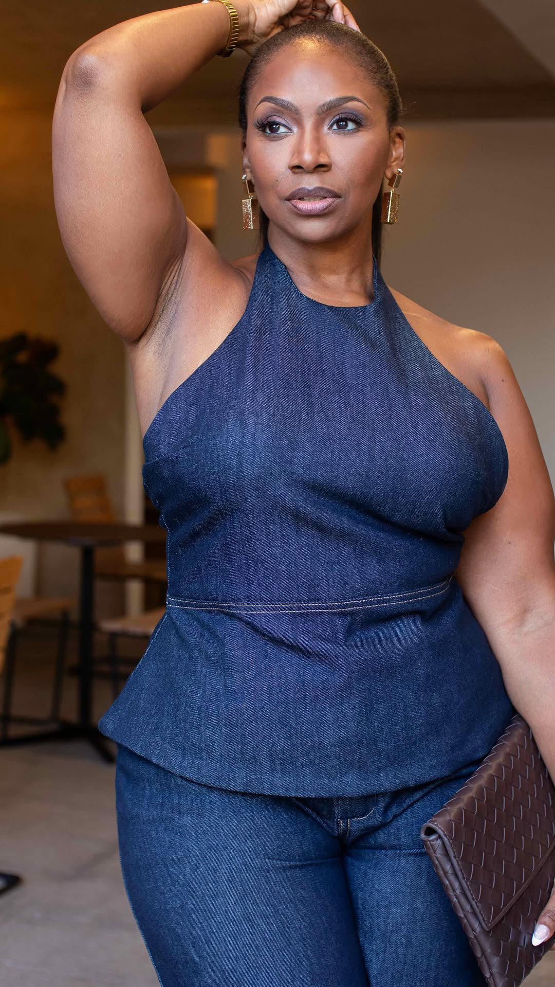 Halter Neck Denim Vest & Pants Set