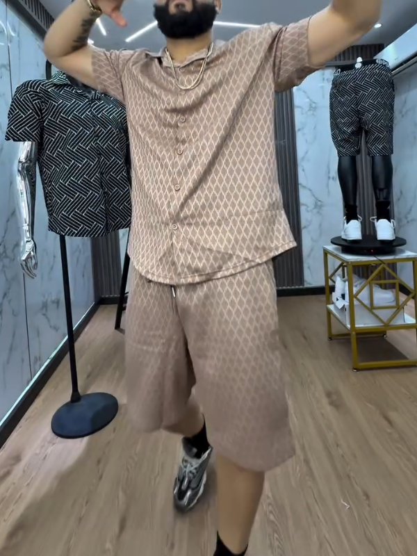 Men's Silk Versatile Shirt and Shorts Two-Piece Suit